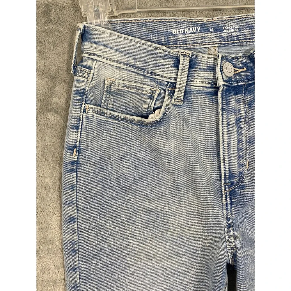 Old Navy Jeans Girls 14 Blue Rockstar High-Rise Skinny Frayed Hem Adjustable NEW
